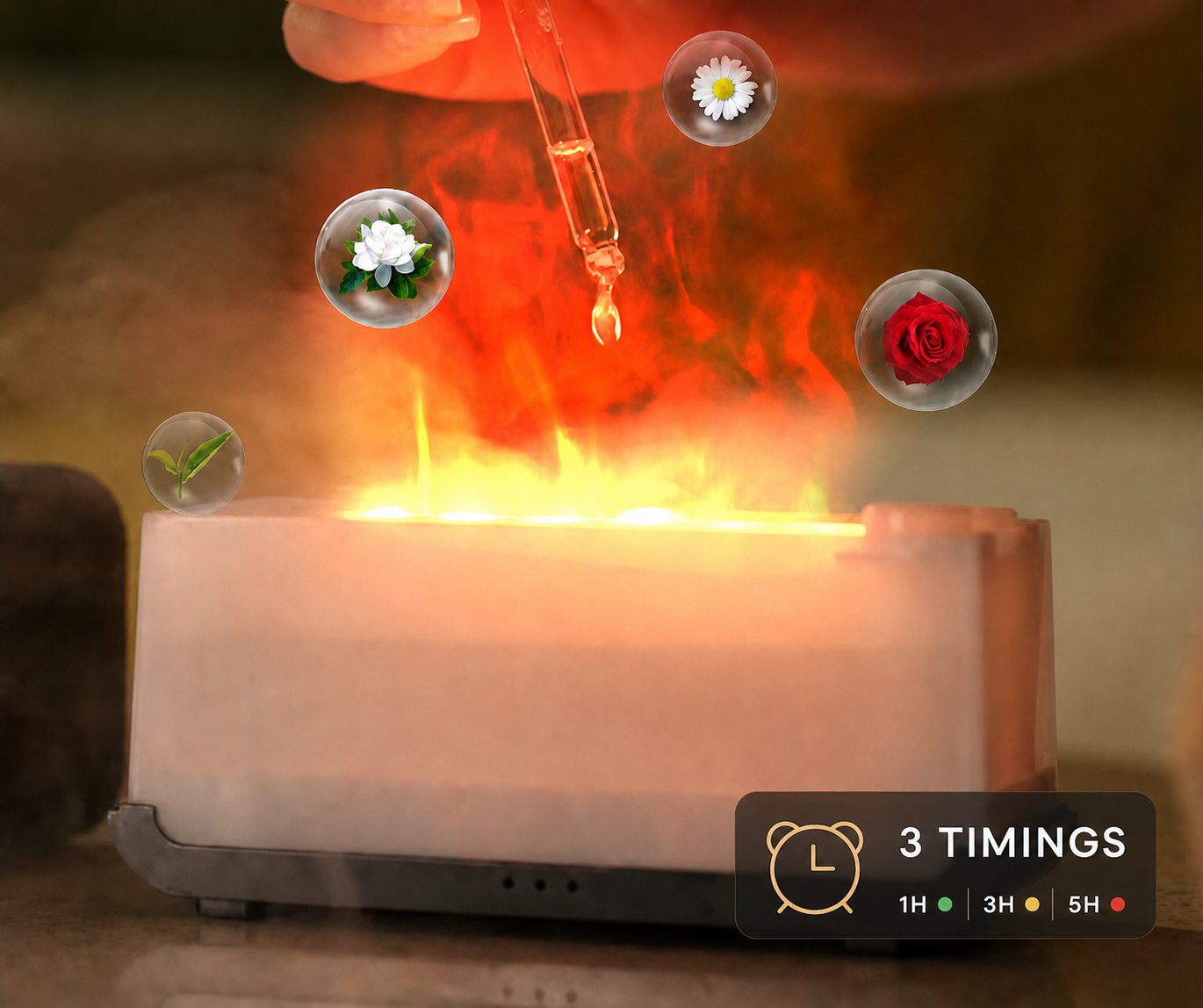 EmberGlow Flame Diffuser | Cozy Fireplace Glow + Aromatherapy Mist